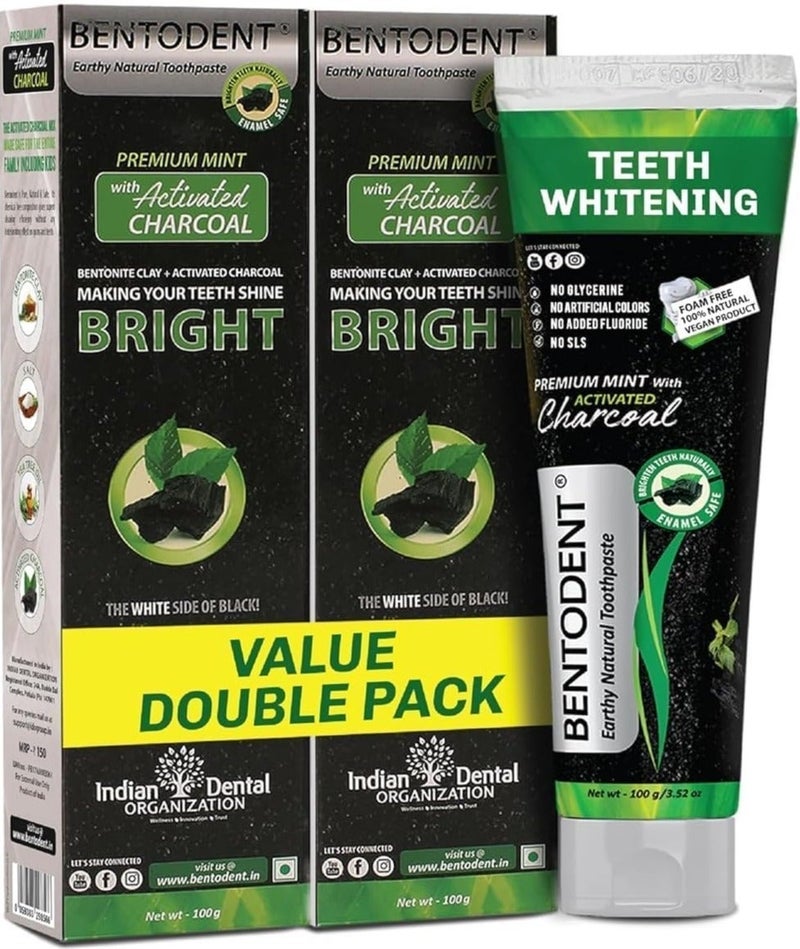 Bentodent toothpaste - Teeth Whitening Products | Activated Charcoal Mint Teeth Whitening Toothpaste | Enamel Safe, Natural | Foam free, Fluoride Free - (Pack of 2 Teeth Whitening Products) - Image 1